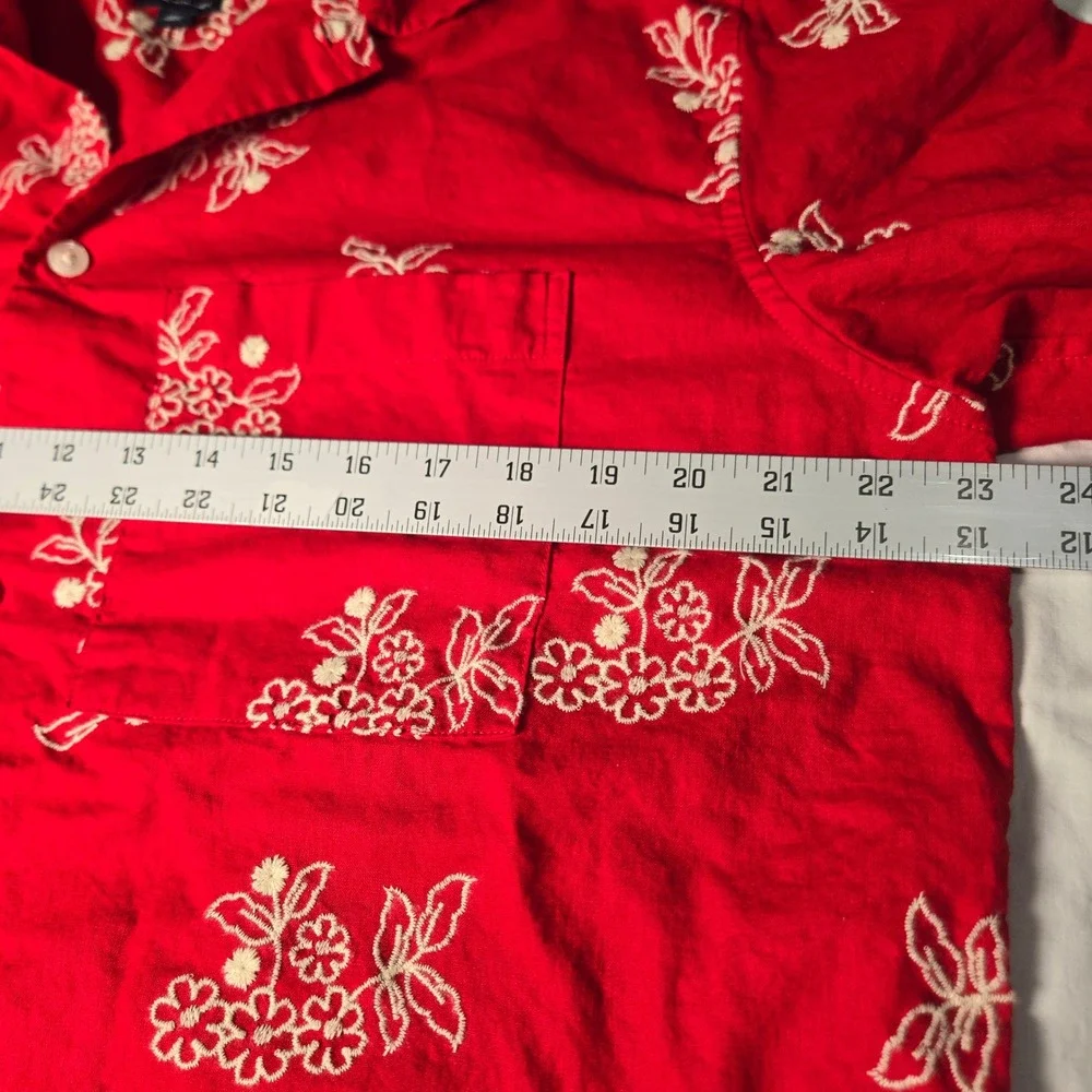 Gap Mens Medium Tall Red Linen Blend Floral Embroidered‎ Short Sleeve Camp Shirt - Picture 5 of 7